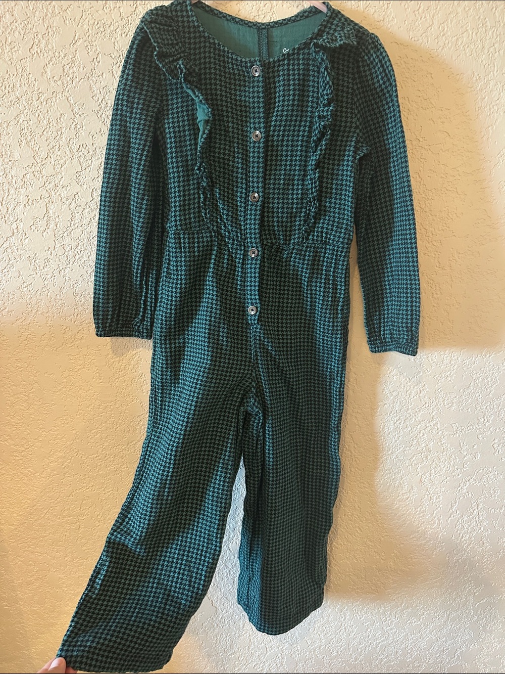 Cat & Jack Teal Houndstooth Button-Front Jumpsuit
